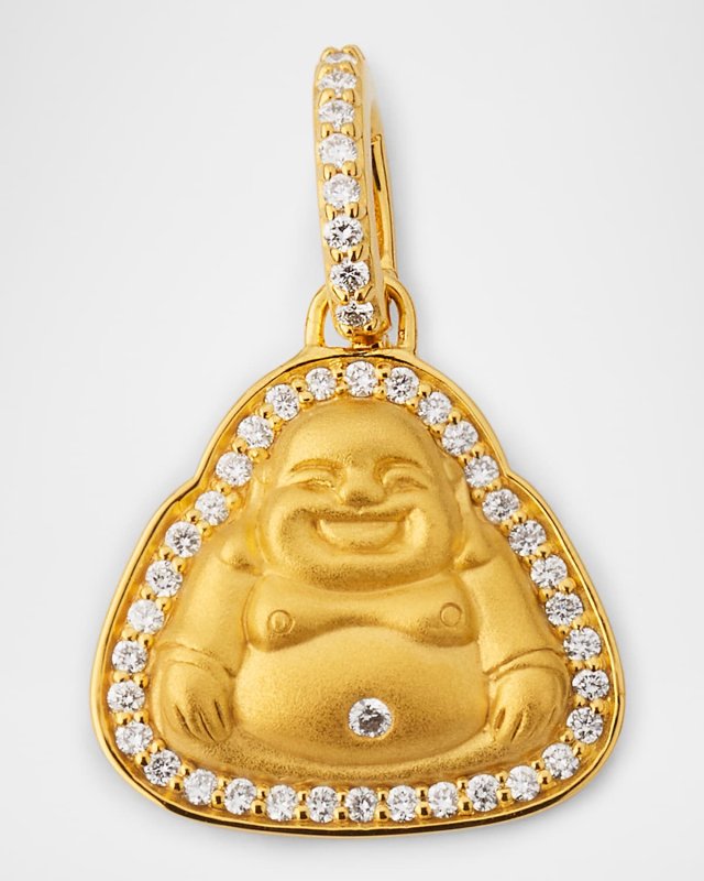 20K Small Matte Happy Buddha Pendant with Diamonds